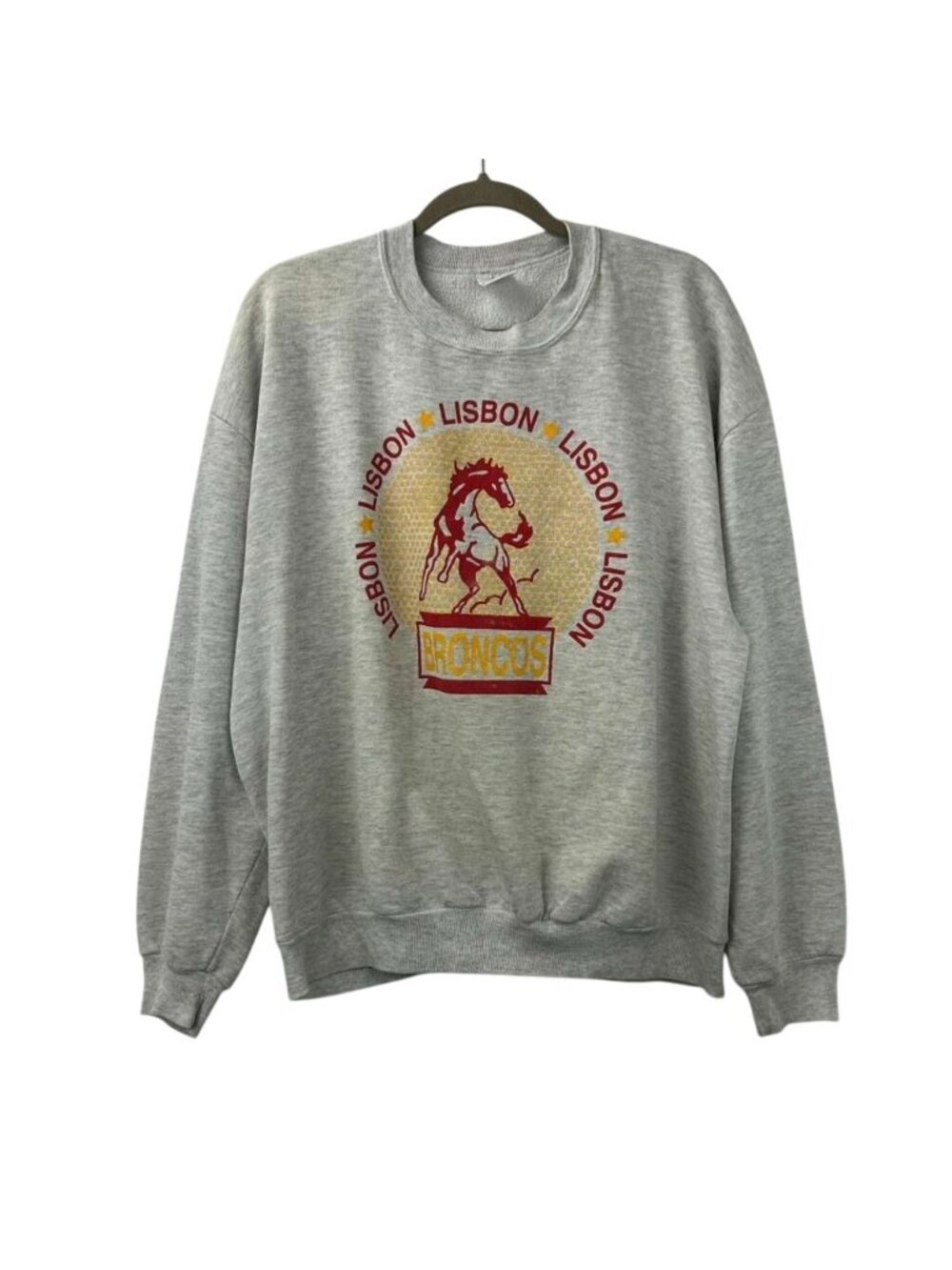 Vintage Jerzees Men's Size XL Crewneck Gray Pullover Lisbon Broncos Sweatshirt